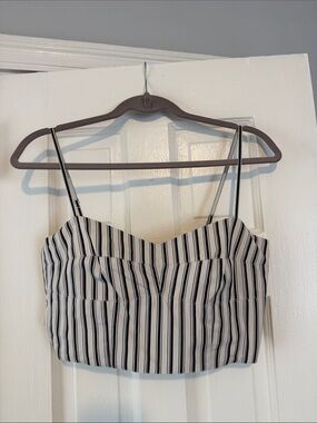 Theory Black & White Striped Spaghetti Strap Crop Top